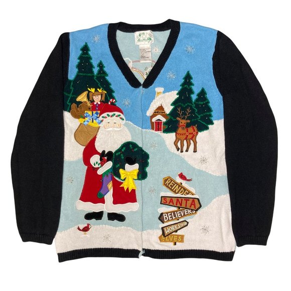 Quacker Factory Sweater: Vintage Christmas Sweater Button-Up Cardigan - Picture 1 of 13